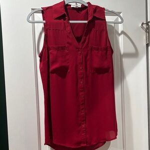 Express Sleeveless Button-Front Camisole in Burgundy
